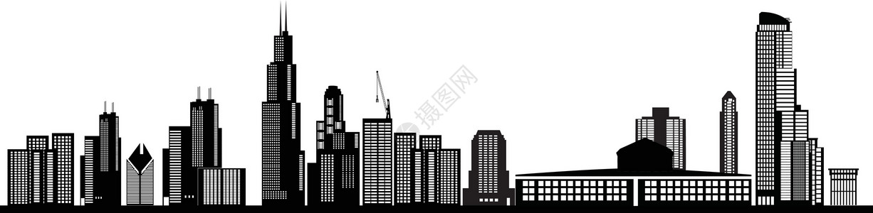 芝加哥城市芝加哥天线日落商业旅行财产摩天大楼城市首都中心投资办公室插画