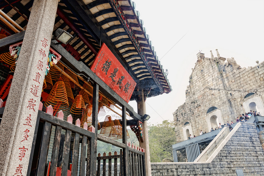 澳门寺庙历史地标风景教会建筑全景旅行城市景观废墟图片