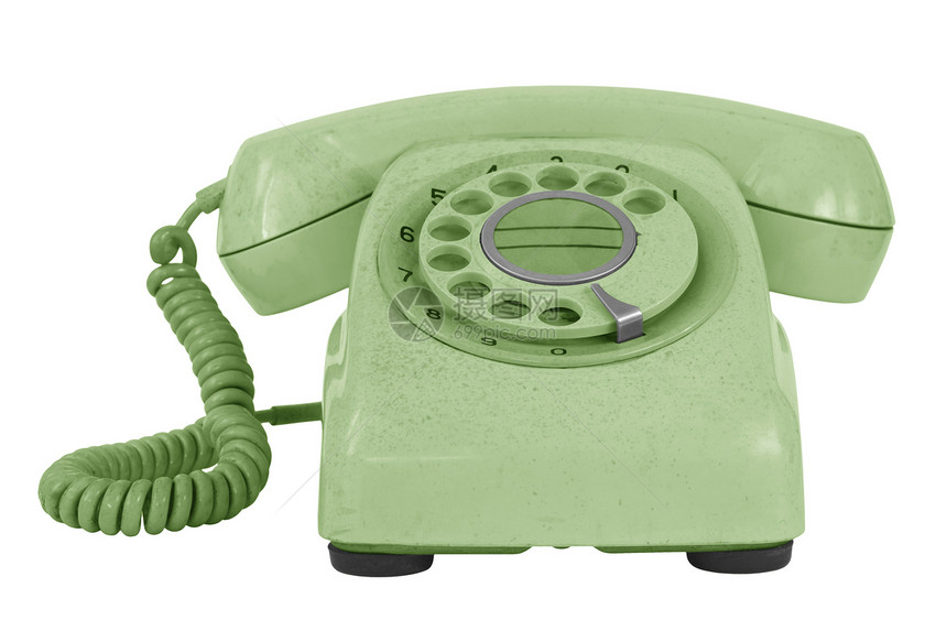 白色的旧电话绿色商业拨号图片