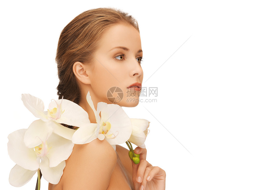 有兰花花的美女女孩福利活力容貌植物女性保健皮肤兰花卫生图片