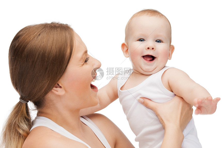 幸福的母亲和可爱的婴儿童年乐趣拥抱生活母性家庭孩子微笑育儿新生图片