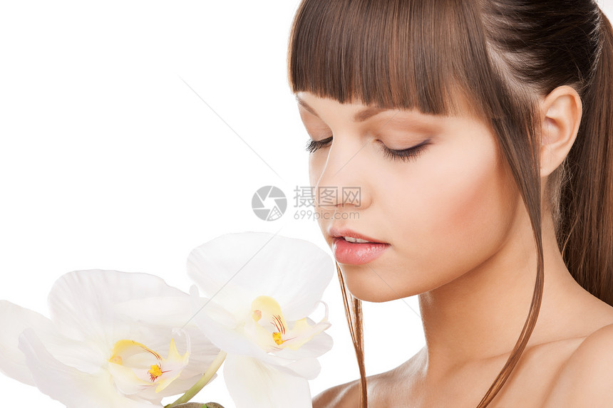 有兰花花的美女女性保健卫生植物青年活力容貌皮肤护理福利图片