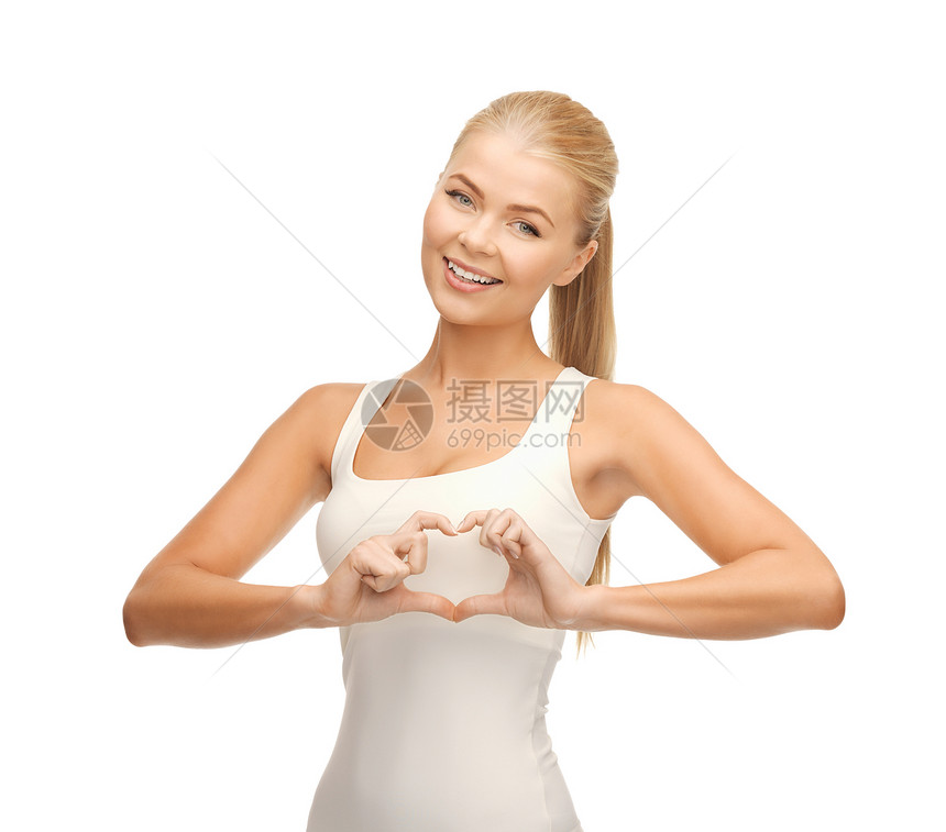 女性显示心脏形状的动作女孩胸部幸福手势卫生药品恋情保健情怀生活图片