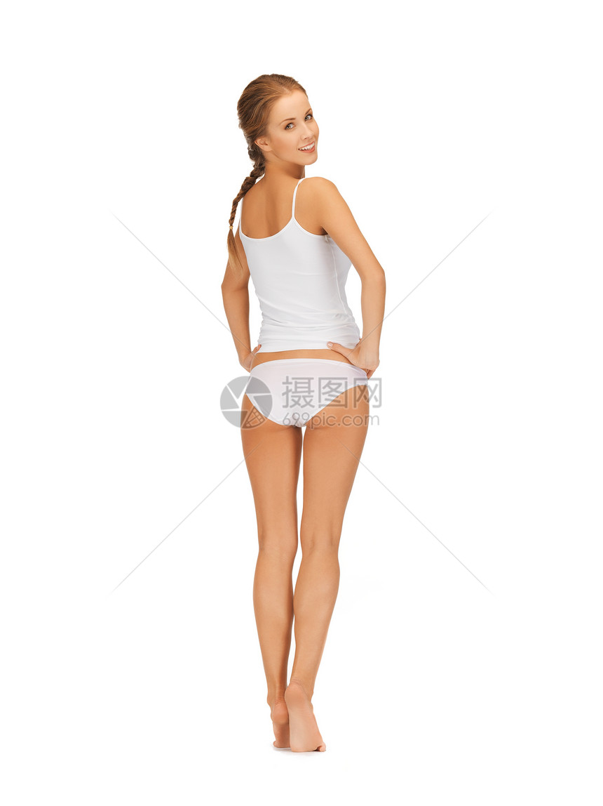 穿白棉内裤的美女赤脚治疗保健女性橘皮重量饮食减肥组织内衣图片