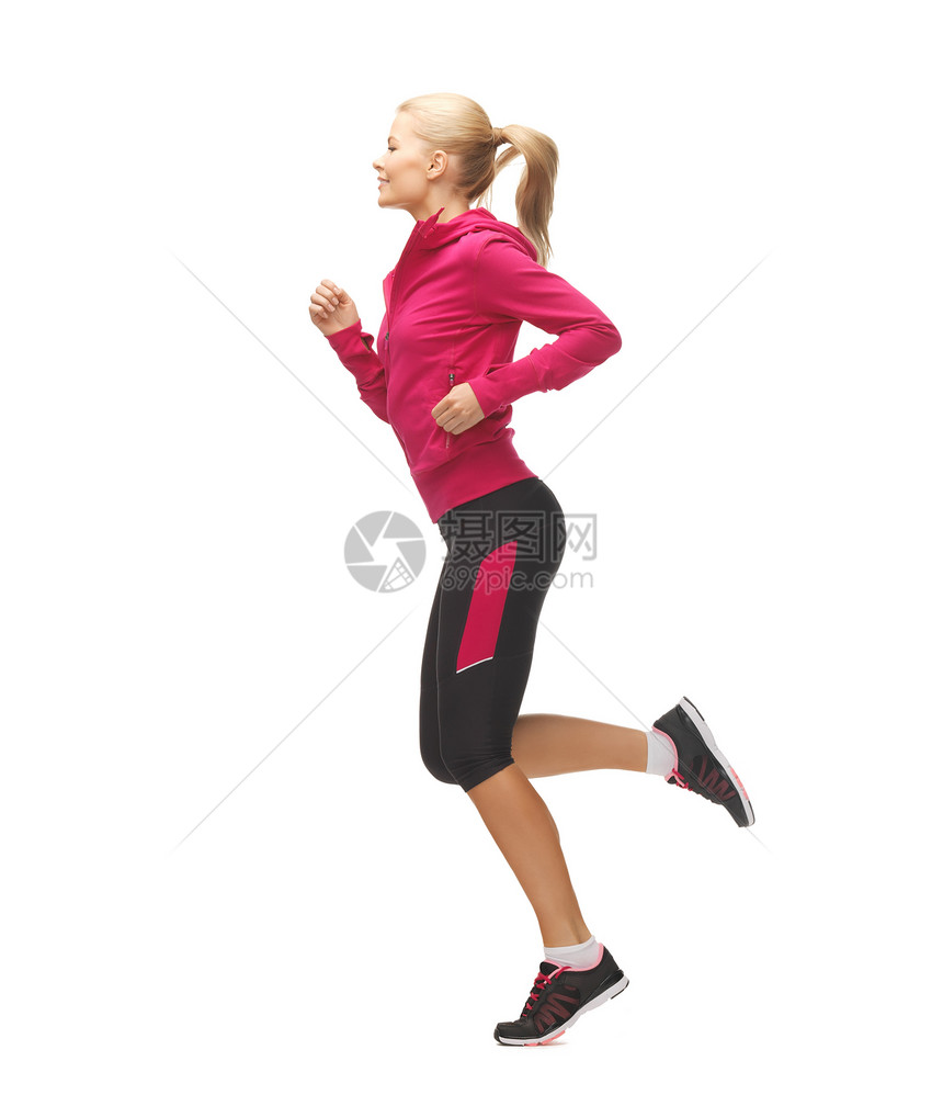 运动妇女跑步或跳跃福利行动慢跑者飞行训练航班身体精力重量损失图片
