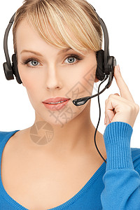 友好女性求助热线接线员顾客耳机女性女孩微笑快乐操作员工人服务助手手机高清图片素材
