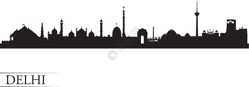 印度德里德里市天际月光背景全景城市建筑旅行摩天大楼天空明信片反射市中心海报插画