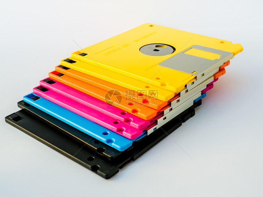 彩色软磁盘是薄的和灵活的磁存储介质文档黄色储物电子黑色办公室磁盘技术正方形软盘图片