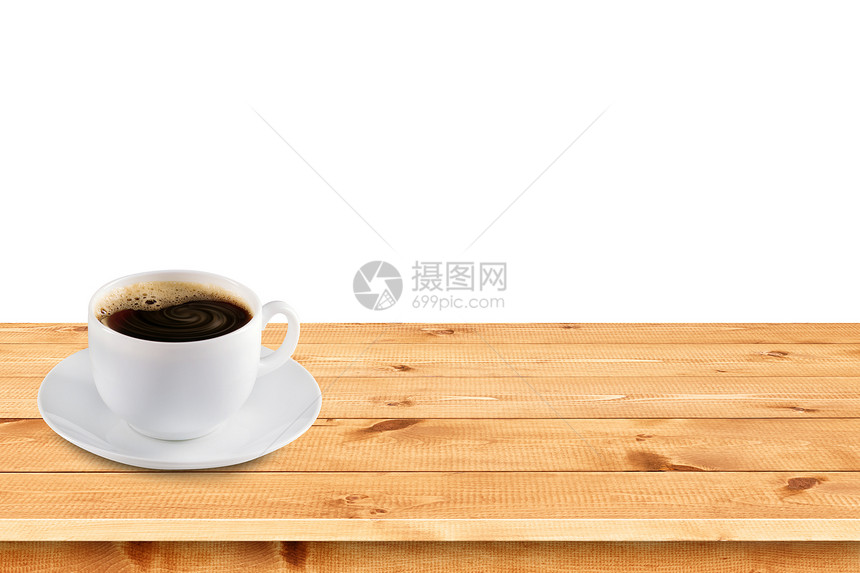 带咖啡杯的天然松木板图片