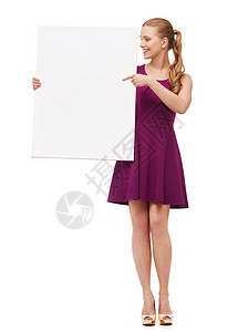 穿紫色裙子和高跟鞋的年轻女子成人魅力青少年海报手指女性女孩手势木板横幅背景图片
