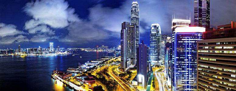 香港天线夜经济天空场景商业建筑城市夜景码头旅游背景高清图片