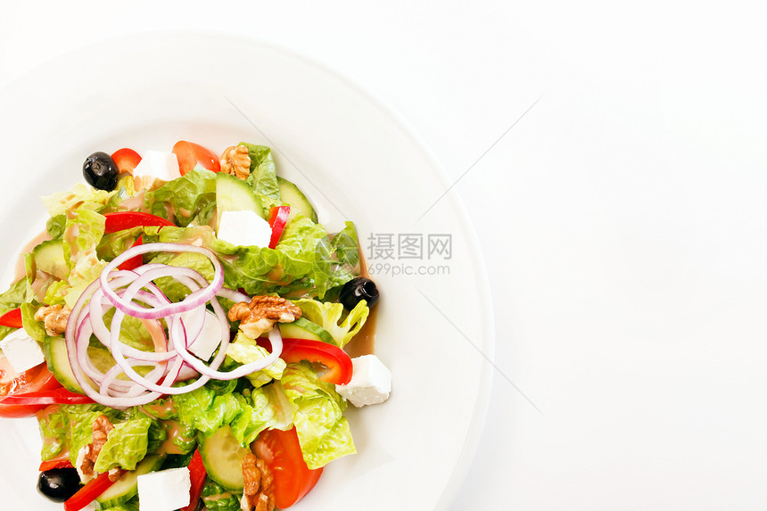 希腊沙拉叶子餐厅香料洋葱烹饪胡椒午餐植物蔬菜黄瓜图片