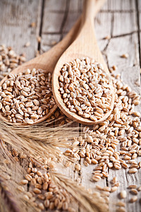 木勺小麦谷物仿古食物木头面包金子黄色乡村棕色粮食种子背景图片