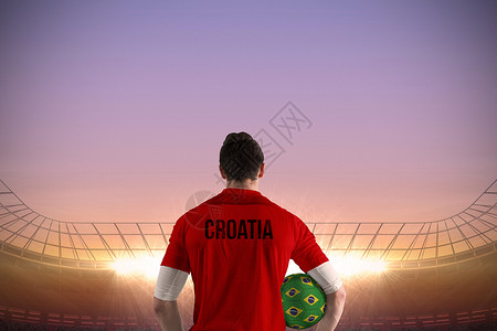 克罗地亚足球运动员的球赛员绘图计算机体育场球衣世界齿轮运动服日落紫色运动背景