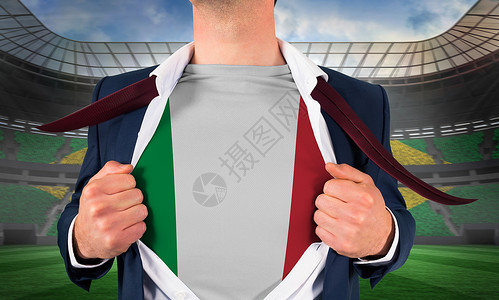 商务人士打开衬衫揭开外挂旗男性人士支持者世界杯子足球扇子绘图运动计算机背景图片