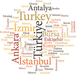 但尼丁土耳其城市的文字云层大小火鸡插画