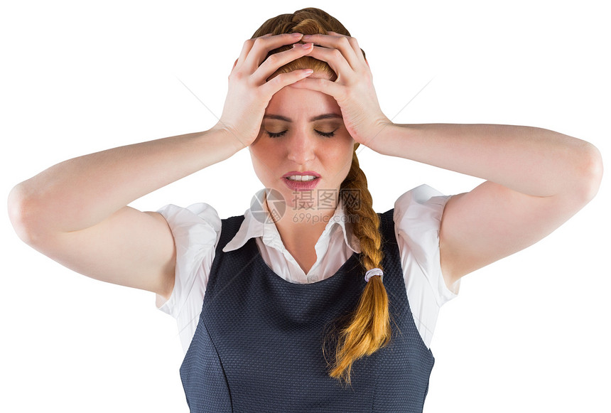 头顶双手的有压力的女商务人士挫折职业女性女士红发人士商务商业公司图片
