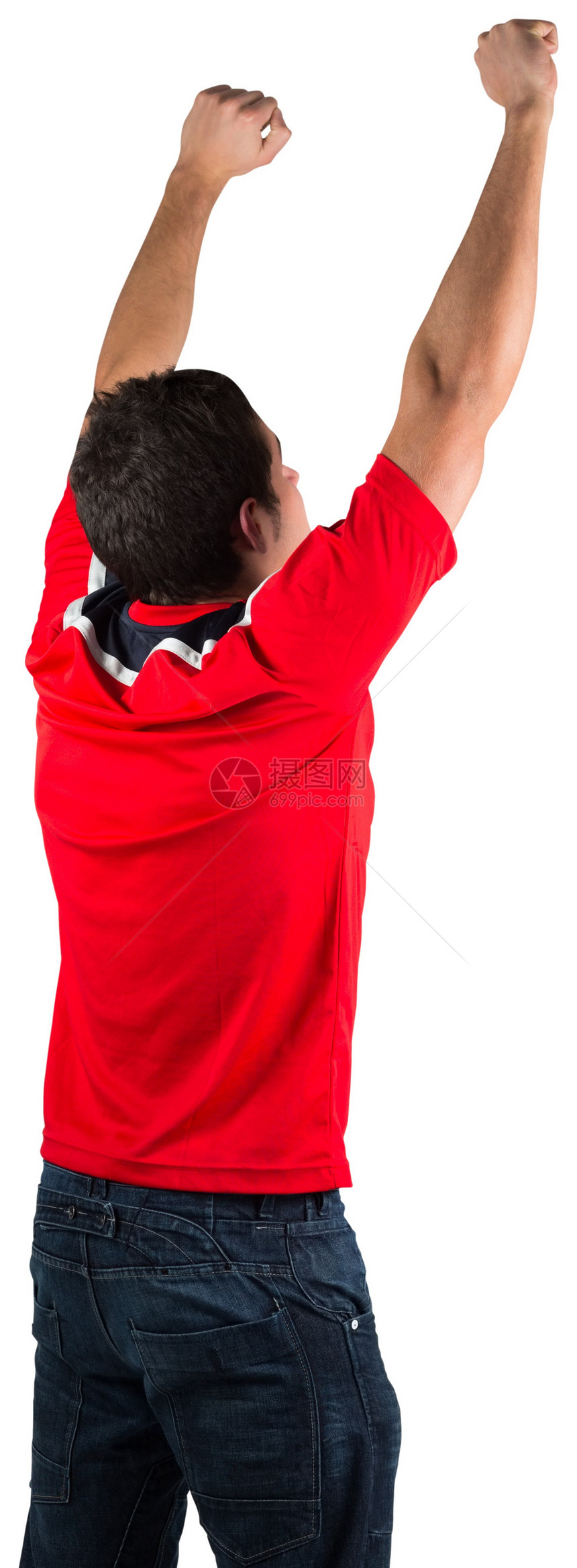 红欢呼的足球球迷兴奋观众男性扇子支持者运动活力球衣世界欢呼男人图片