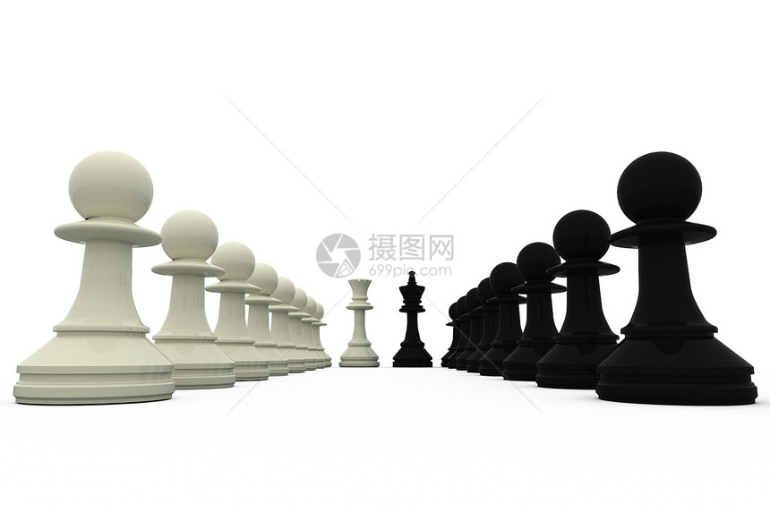 黑白国王与棋子站在一起黑色计算机绘图闲暇数字领导者棋盘战略对峙挑战图片