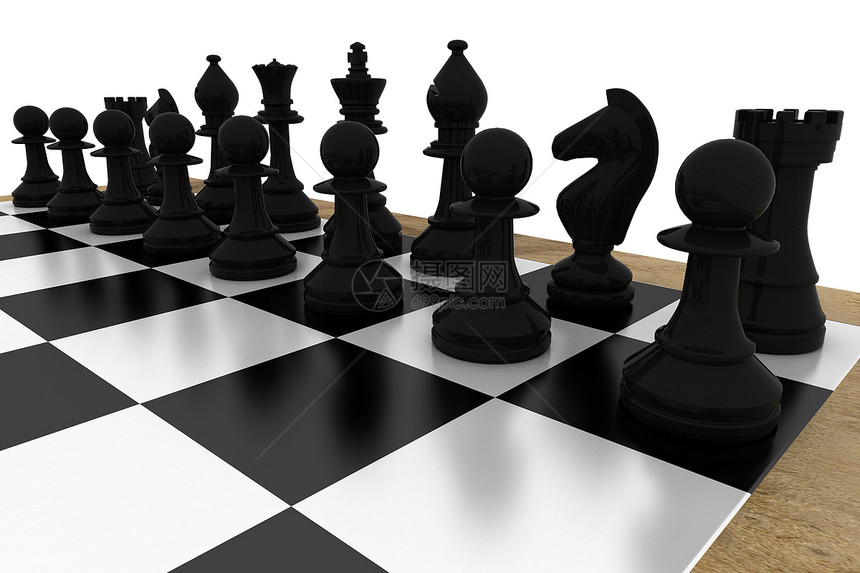 船上的黑象棋碎片主教木头国王竞赛棋盘战略插图女王典当对抗图片