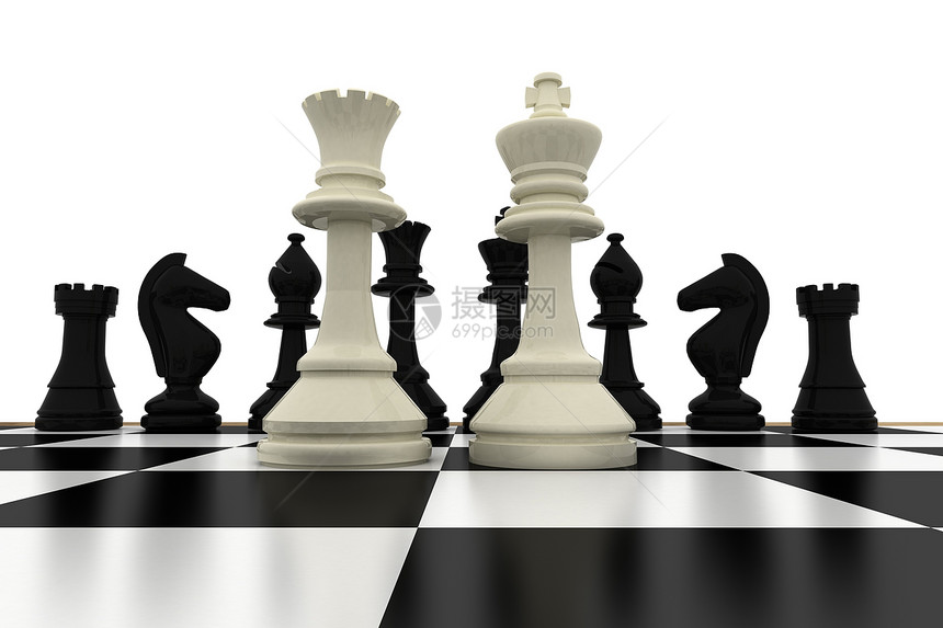 白国王和皇后站在黑色碎片的面前领导者战略挑战主教棋盘国王典当团队计算机游戏图片