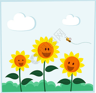 向日葵微笑飞行蜜蜂朋友们快乐公园同志花园友谊伴侣日光背景图片