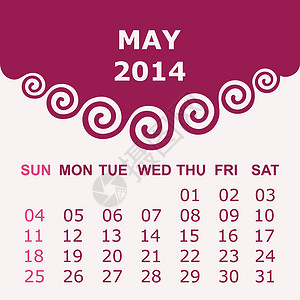 二月日历2014年5月日历 附有螺旋设计 - 矢量说明设计图片