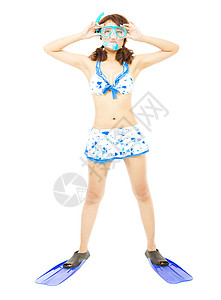 女青年穿戴潜水潜水设备背景图片