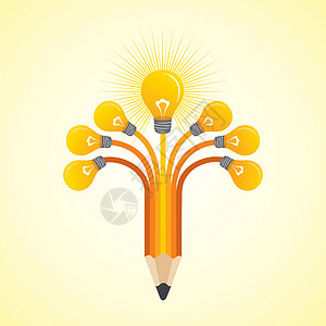 手做铅笔的灯泡-矢量插图背景图片
