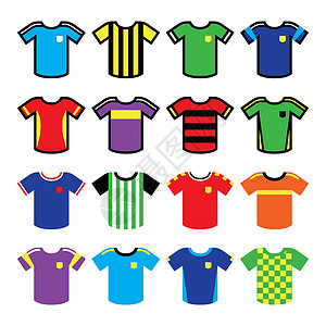 足球或足球球衣彩色图标集团体绿色游戏玩家体育场红色海军黄色蓝色锦标赛背景图片