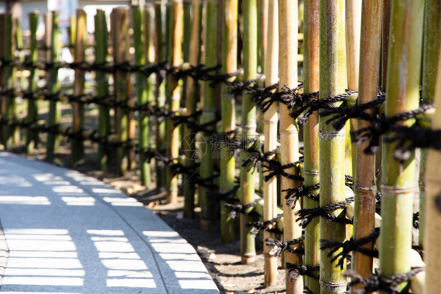 传统竹栅栏围墙人种亚裔木头竹子绳索装饰园艺文化风格图片