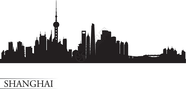 高景观上海市天线环影背景插图海岸反射海报天际支撑景观城市旅行地标插画