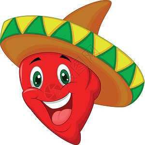 胡椒卡通片微笑帽子绿色边帽红色白色棕褐色蔬菜吉祥物背景图片