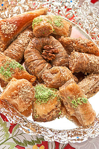 土耳其语甜点糖果文化咖啡店坚果蜜饼面团异国核桃小吃糖浆巴卡拉高清图片素材