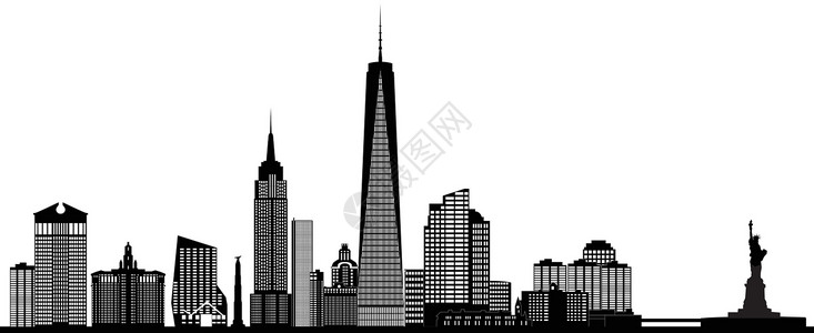 纽约新纽约市天线景观建筑黑色卡通片城市插图摩天大楼纪念碑建筑物全景背景图片