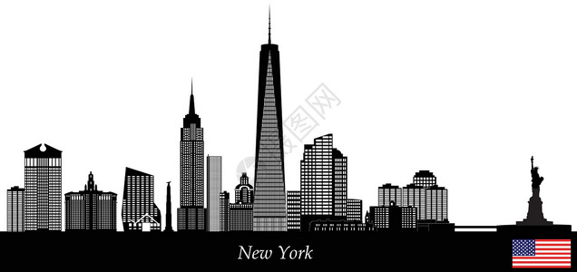 曼哈顿建筑纽约新纽约市天线全景建筑学城市建筑摩天大楼天际景观黑色卡通片市中心插画