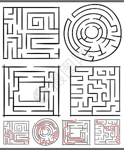 迷宫或迷宫图集插图解决方案学习出口图表绘画游戏学校幼儿园教育背景图片