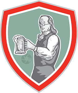 本杰明富兰克林持有啤酒盾牌回收公司波峰男性艺术品插图男人插画