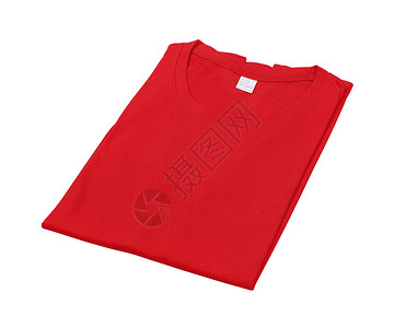 分离的折叠T恤衫纺织品棉布红色服饰衬衫服装剪裁白色针织品领口背景图片
