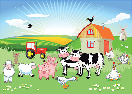 农家猪卡顿农场动物插画