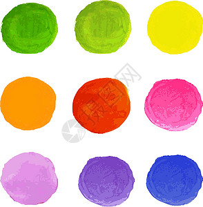 水彩花团公司紫色刷子墨水绿色印迹框架创造力圆圈黄色设计图片