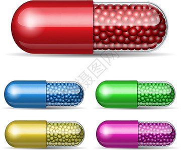 胶囊颗粒一套带有颗粒的医药胶囊化学卫生宏观科学疾病处方止痛药药品剂量团体插画