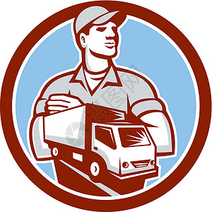 搬动执行员送货运输卡车男人圆圈货车移动男性工人搬运车背景图片