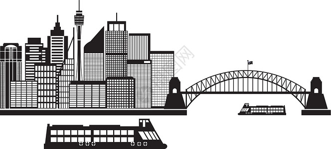 澳大利亚桥悉尼澳大利亚天线黑白插图插画
