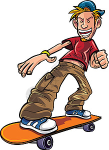 滑板上的卡通滑冰机背景图片