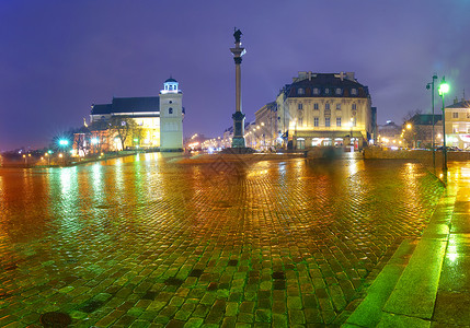 华沙灯光城市正方形首都背景图片