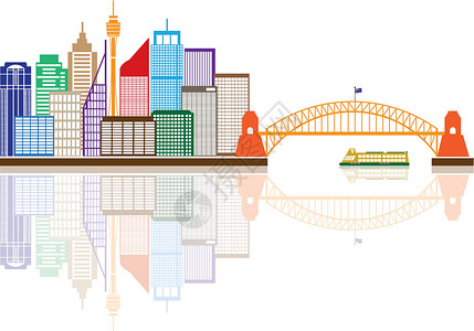 景观桥悉尼澳大利亚天线彩色说明插画