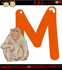 macaque 漫画插图的字母 m背景图片