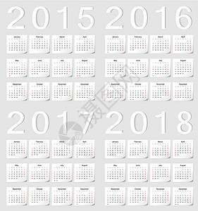 20152016 2016 2017 2018日历闰年日记季节商业卡片规划师白色插图日程年度背景图片