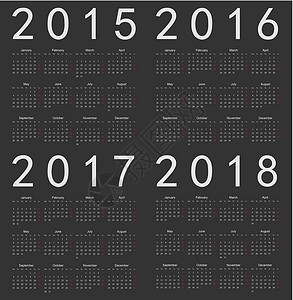 一套黑色方形欧洲 2015 年 2016 年 2017 年 2018 年日历背景图片